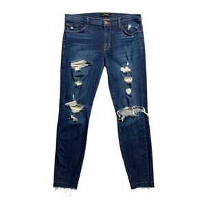 J Brand Jeans Women 31 Blue Skinny Distressed Deconsructed Cropped Raw Hem Denim
